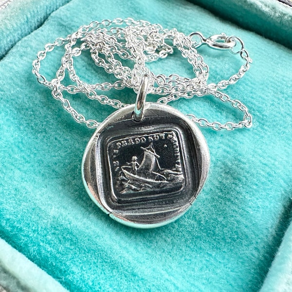 sailboat wax seal necklace - if I lose you I am lost - se ti perdo son perduta - sterling silver wax seal jewelry