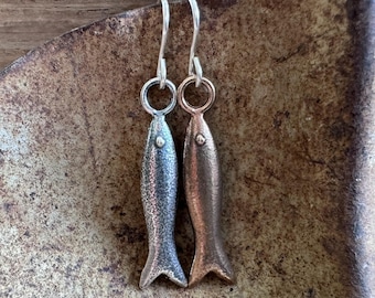 little fish earrings ... fishy fun sardine summer jewelry in mixed metals