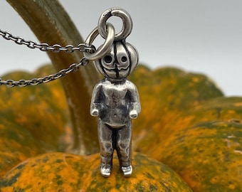 pumpkin head Charlotte - Frozen Charlotte doll necklace charm - whimsical jewelry