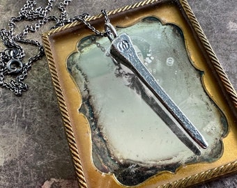 coffin nail necklace pendant - sterling silver textured spiky casket nail jewelry