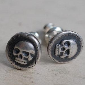 skull earrings skull studs skull wax seal earrings memento mori sterling silver antique wax seal jewelry image 1