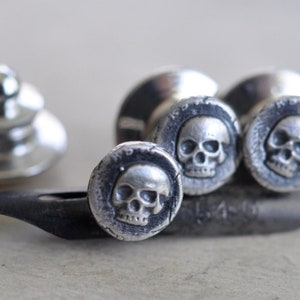 skull tie tack - tiny skull wax seal tie tack in sterling silver - memento mori - antique wax seal mens accessory