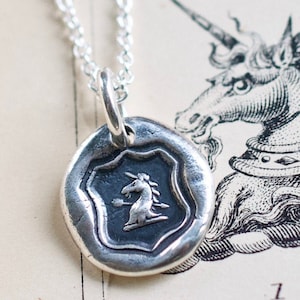 unicorn wax seal necklace - unicorn pendant - sterling silver Scottish wax seal jewelry