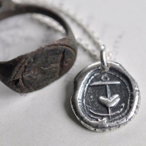 anchor with heart wax seal necklace pendant hope in thee medieval sterling silver wax seal jewelry image 1