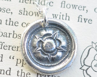 Tudor Rose wax seal necklace pendant - union rose - sterling silver post medieval wax seal jewelry