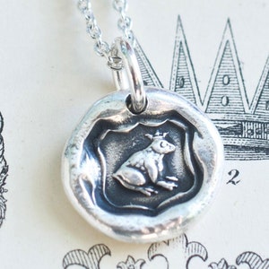 frog wax seal necklace pendant - the frog prince - the frog princess - crowned frog - sterling silver wax seal jewelry