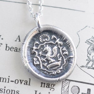 griffin wax seal necklace - gryphon pendant - vigilance, courage, strength - sterling silver medieval wax seal jewelry