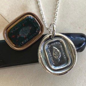 evergreen leaf wax seal necklace - I change only in death - sterling silver wax seal jewelry