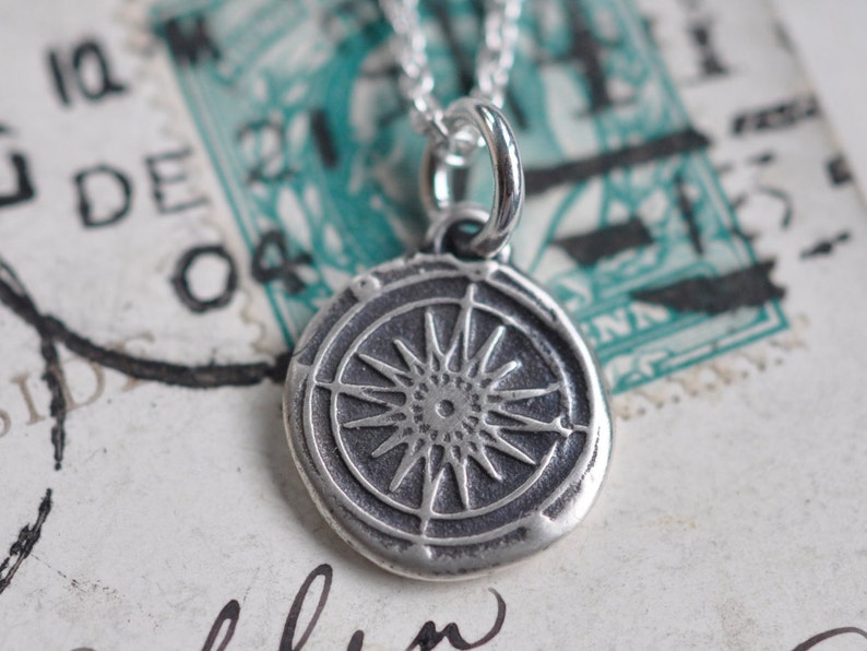 Compass necklace pendant small compass rose wax seal Etsy