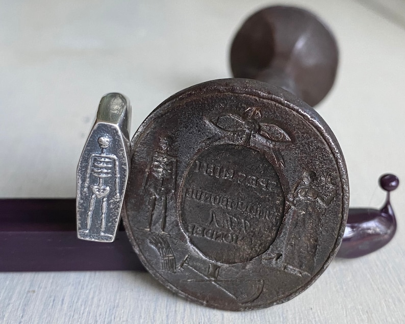 skeleton signet ring memento mori jewelry sterling silver skeleton ring whimsigoth wax seal jewelry image 7