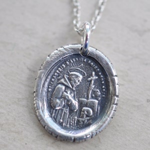 St. Francis wax seal necklace patron saint for ecologists Saint Francis of Assisimedal pendant sterling silver wax seal jewelry image 4