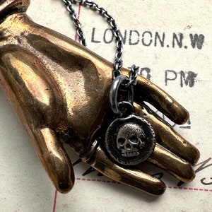 skull wax seal necklace tiny bronze skull pendant memento mori wax seal jewelry image 2