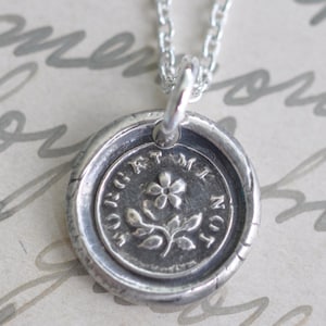 forget me not wax seal necklace - flower necklace pendant - remembrance jewelry - sterling silver wax seal jewelry