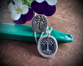 tree of life wax seal necklace - tree pendant - sterling silver medieval wax seal jewelry