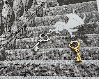 skeleton key necklace charm - tiny skeleton key charm - sterling silver or bronze skeleton key jewelry