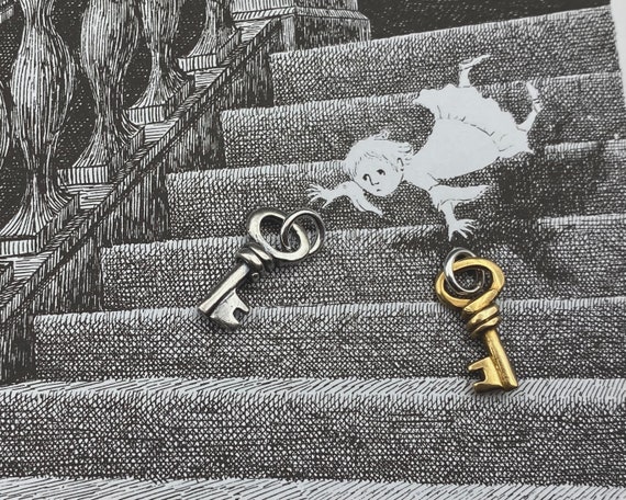 skeleton key necklace charm - tiny - sterling silver or bronze skeleton key jewelry