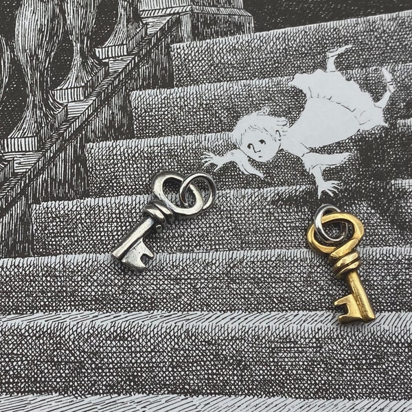 skeleton key necklace charm - tiny skeleton key charm - sterling silver or bronze skeleton key jewelry