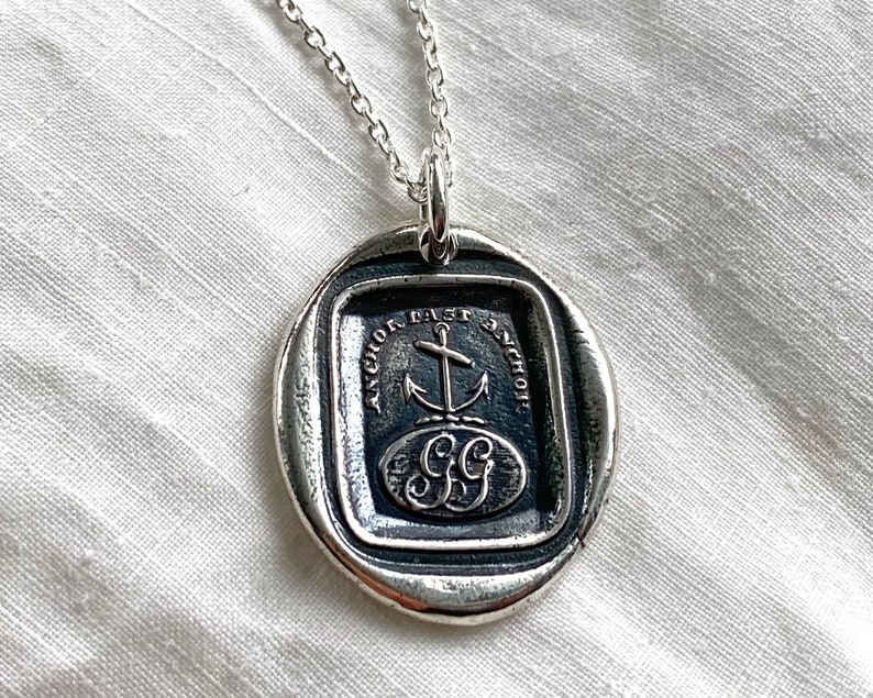 anchor wax seal necklace anchor fast anchor initials GG Gray surname Gray family sterling silver antique Scottish wax seal jewelry image 2