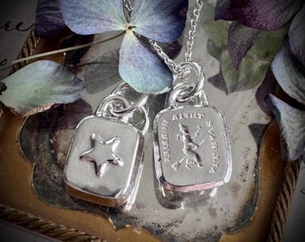 witch intaglio wax seal necklace pendant - all have their hobbies - reversible sterling silver wax seal jewelry