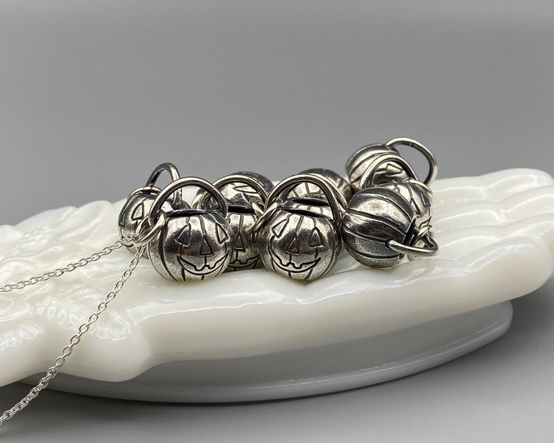 jack o'lantern pumpkin necklace pendant - pumpkin pail - sterling silver Halloween jewelry image 5