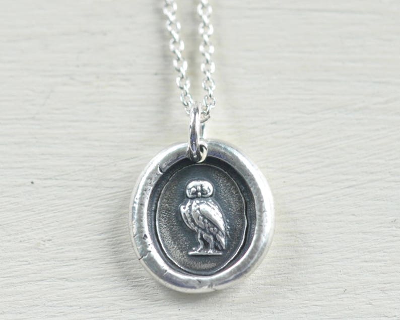 owl wax seal necklace be wise sterling silver antique wax seal jewelry image 3