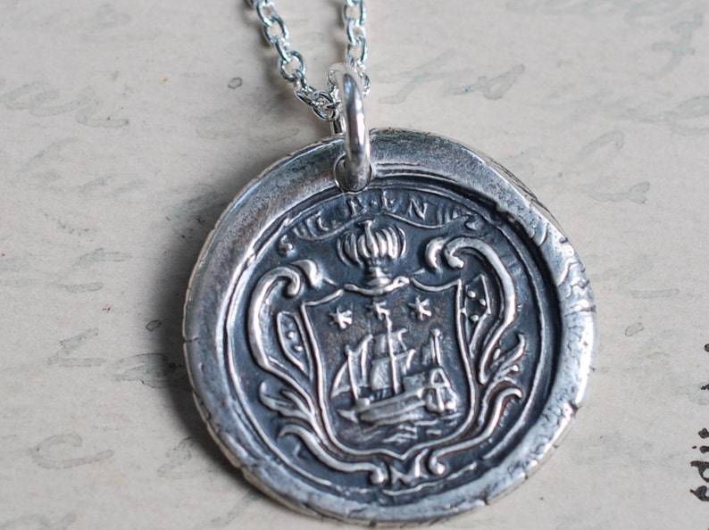 Tall Ship Wax Seal Necklace Ship Family Crest Armorial Wax Etsy