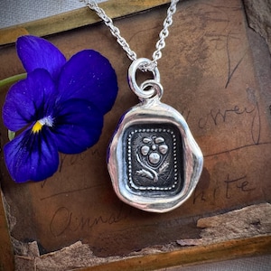 pansy wax seal necklace pendant - thought, love and remembrance - sentimental wax seal jewelry