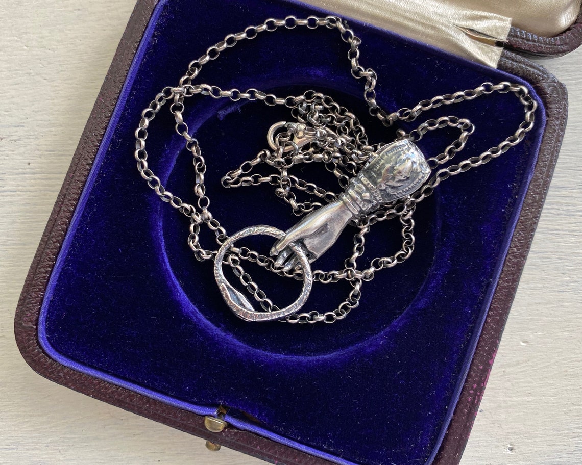 Victorian Hand Holding Ouroboros Necklace Pendant Figural - Etsy