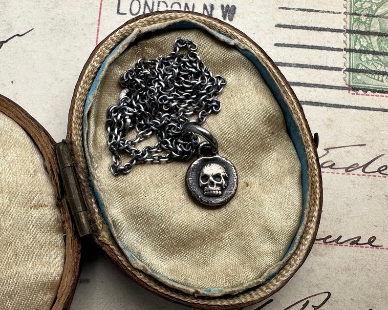 skull wax seal necklace tiny bronze skull pendant memento mori wax seal jewelry image 1