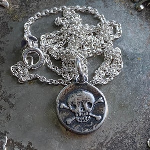 skull wax seal necklace pendant - small sterling silver skull and crossbones - memento mori - wax seal jewelry