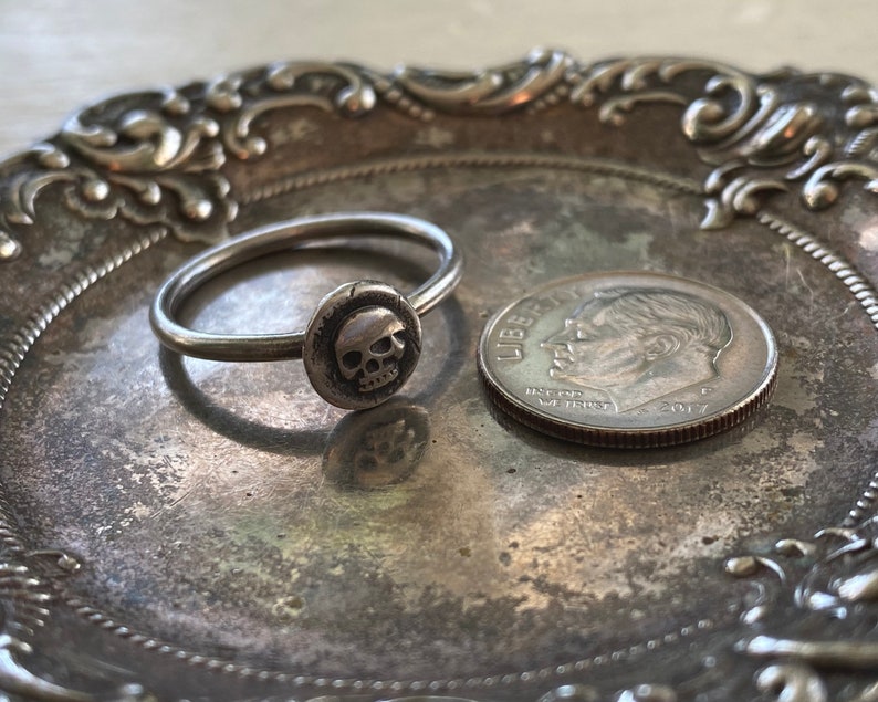 skull ring tiny skull wax seal ring in sterling silver memento mori wax seal jewelry image 9