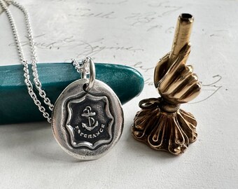 anchor wax seal necklace - esperance - hope - sterling silver wax seal jewelry