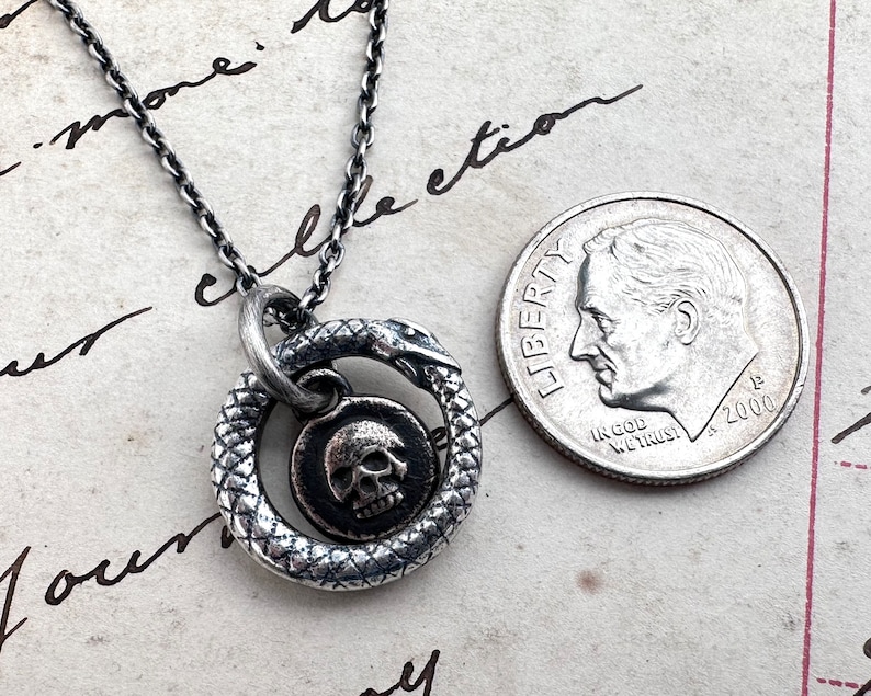 ouroboros and skull necklace memento mori mixed wax seal jewelry image 8