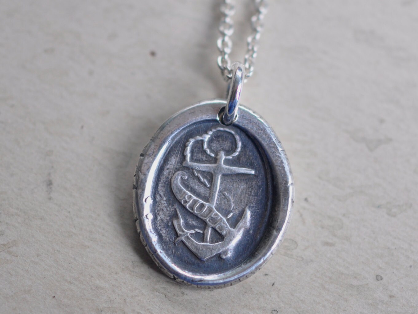 Fouled anchor wax seal necklace HOPE sterling silver wax Etsy