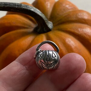 jack o'lantern pumpkin necklace pendant - pumpkin pail - sterling silver Halloween jewelry image 7