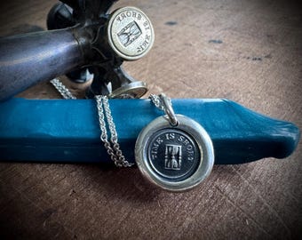 hourglass wax seal necklace pendant - time is short - sterling silver wax seal jewelry