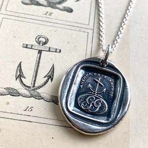 anchor wax seal necklace anchor fast anchor initials GG Gray surname Gray family sterling silver antique Scottish wax seal jewelry image 3