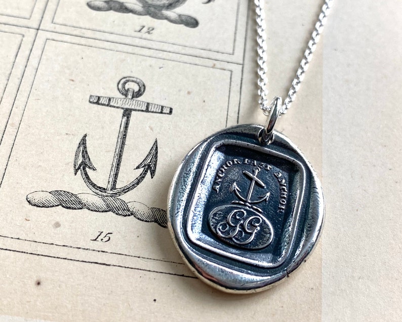 anchor wax seal necklace anchor fast anchor initials GG Gray surname Gray family sterling silver antique Scottish wax seal jewelry image 3