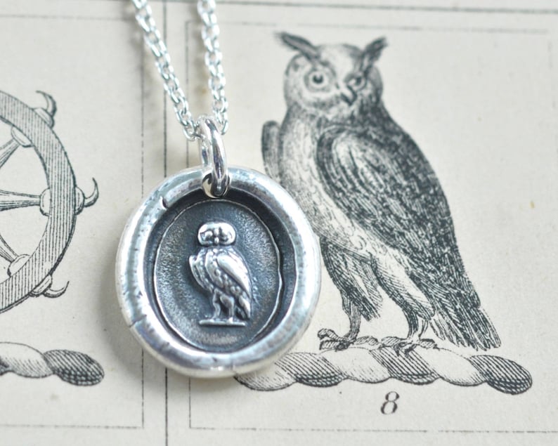 owl wax seal necklace be wise sterling silver antique wax seal jewelry image 1