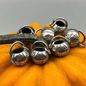 jack o'lantern pumpkin necklace pendant - pumpkin pail - sterling silver Halloween jewelry image 3