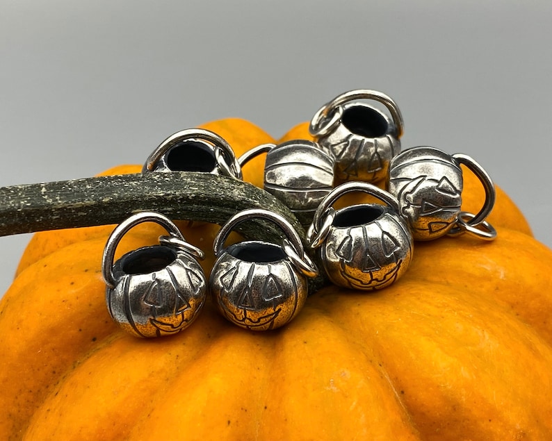 jack o'lantern pumpkin necklace pendant - pumpkin pail - sterling silver Halloween jewelry image 3