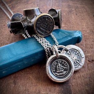 ship and compass wax seal necklace - such is life - reversible sterling silver nautical Victorian trinket wax seal jewelry