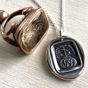 anchor wax seal necklace anchor fast anchor initials GG Gray surname Gray family sterling silver antique Scottish wax seal jewelry image 8