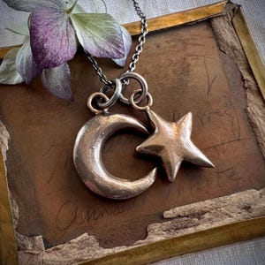 moon and star necklace pendants - bronze celestial jewelry