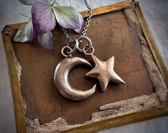 moon and star necklace pendants - bronze celestial jewelry