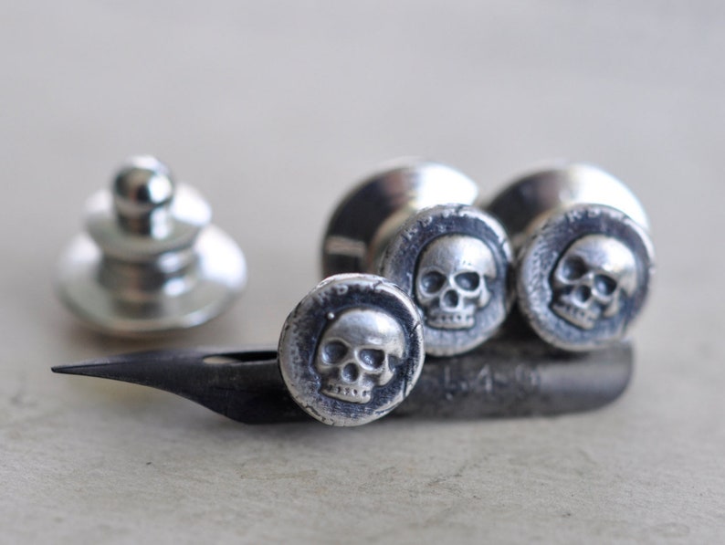 skull tie tack tiny skull wax seal tie tack in sterling silver memento mori antique wax seal mens accessory image 1