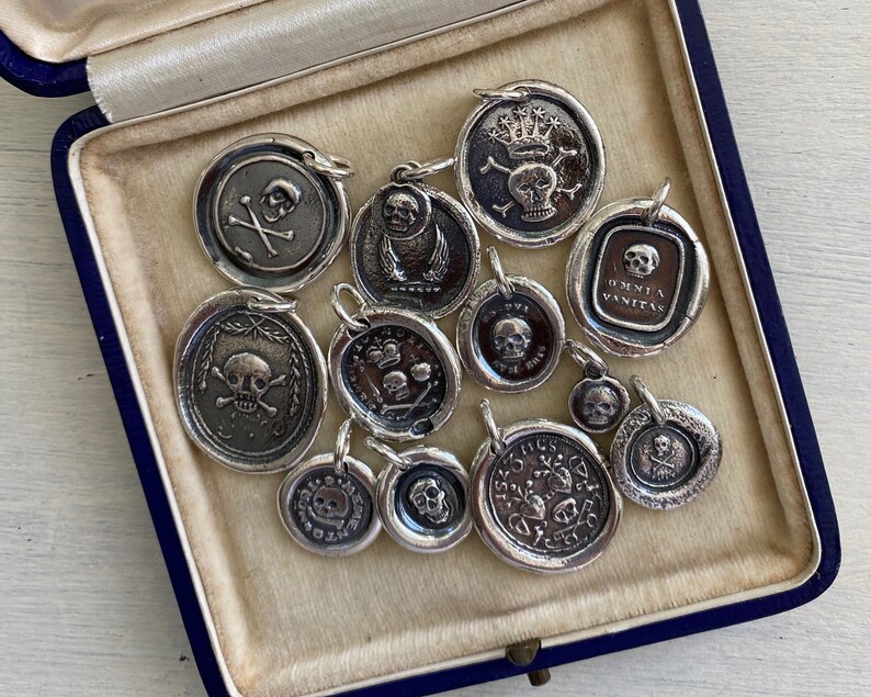 skull and bones wax seal necklace memento mori wax seal jewelry