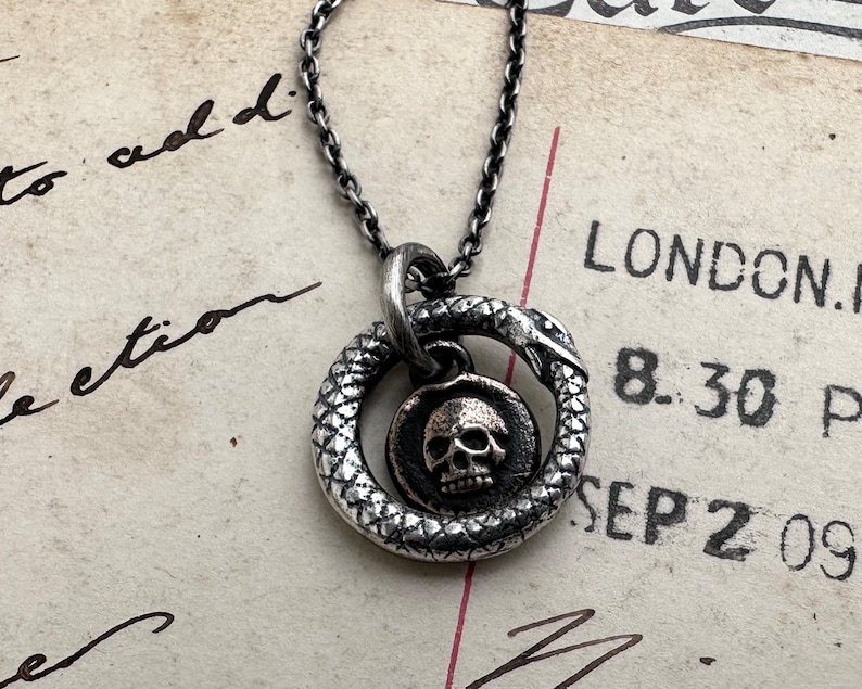 ouroboros and skull necklace memento mori mixed wax seal jewelry image 3