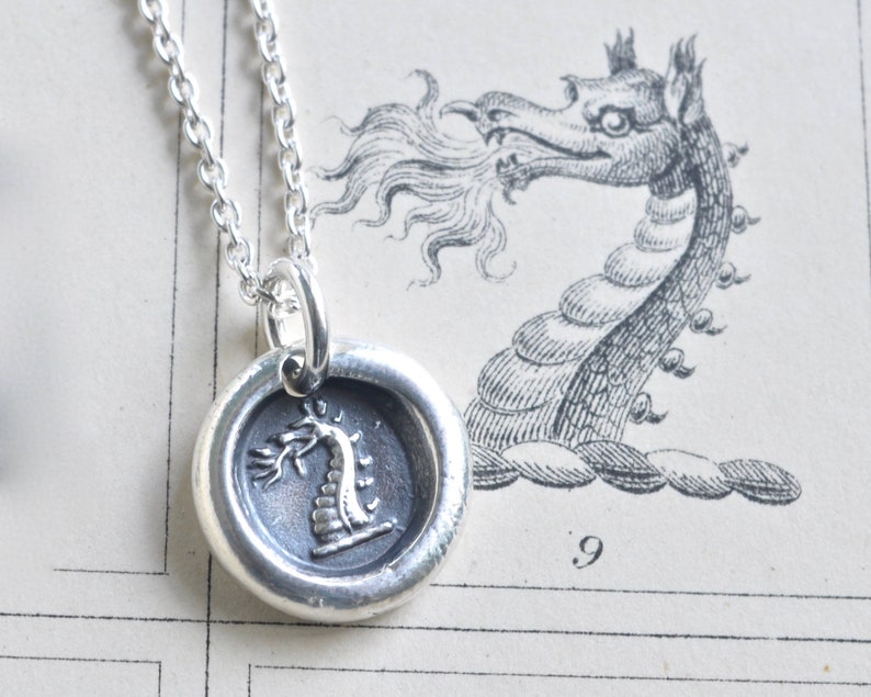 dragon wax seal necklace pendant firedragon sterling silver wax seal jewelry image 1