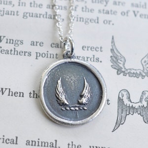 wings wax seal necklace soar, swiftness, protection inspirational gift sterling silver wax seal jewelry image 5